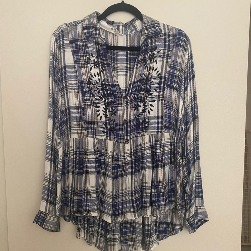 Blue and White Plaid Women's Top